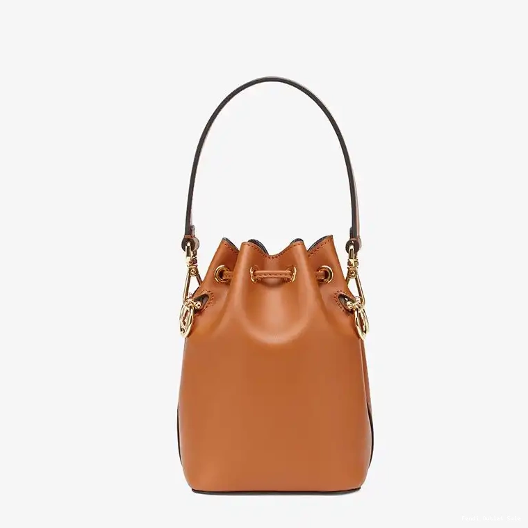 Cheap Leather ROMA Mon Logo Bag Tresor Fendi Calf Brown In Bucket Mini 0619